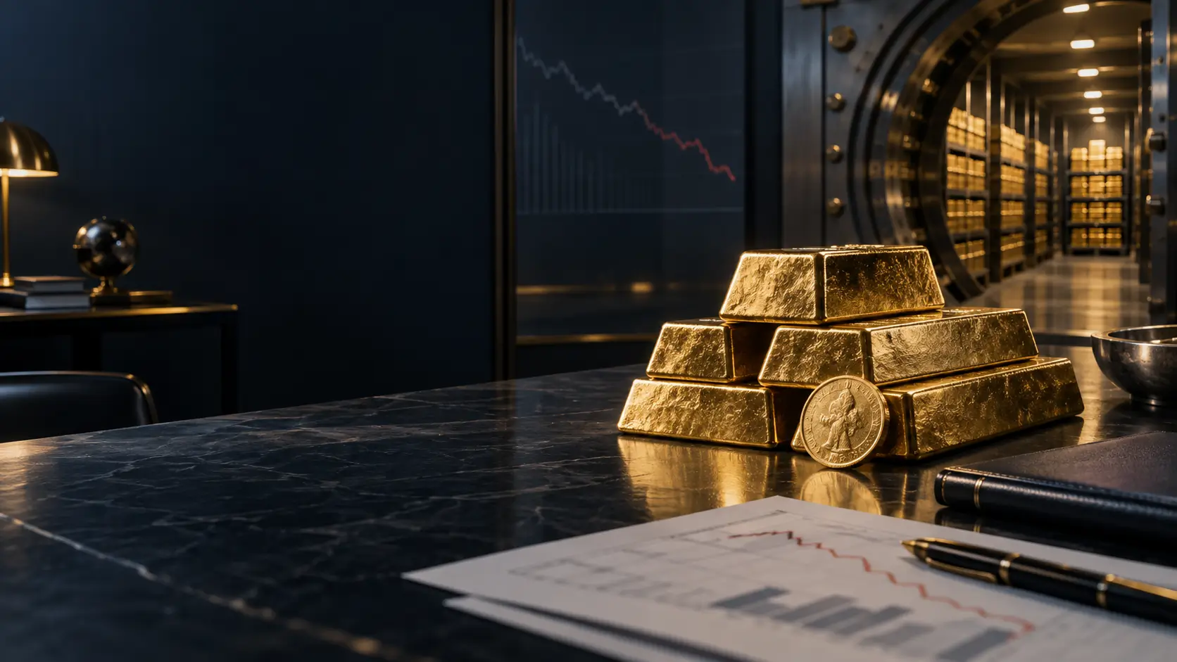 Gold bars in a central bank vault illustrating real rates and reserve demand